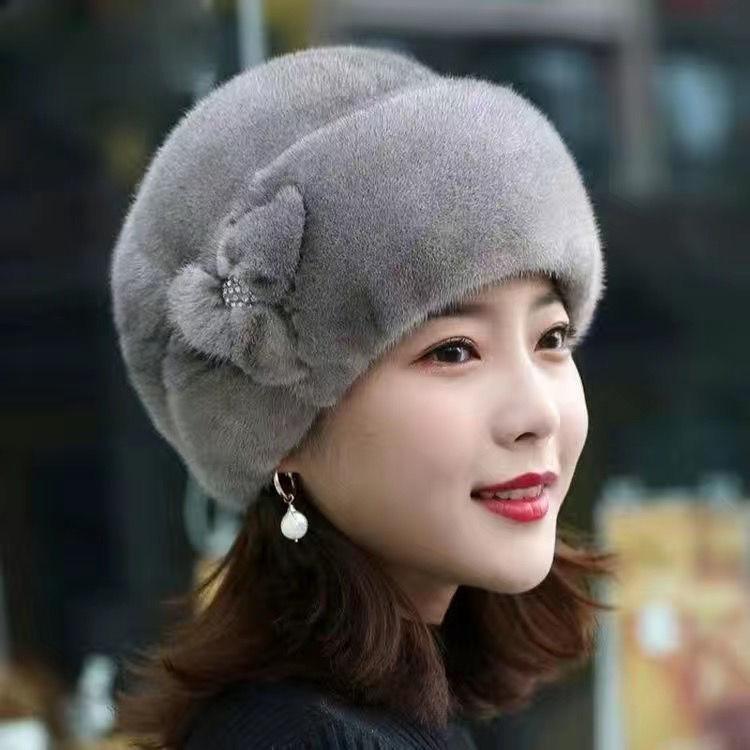 Elderly Grandmother Plus Velvet Rabbit Woolen Hat Middle Aged and Elderly Warm Hat  Thickened Knitted Cotton Hat