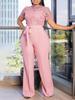D509 Sexy Damen-Jumpsuit mit Spitze, kurzärmelig, zum Binden, hohe Taille, weites Bein, Europäisch & Amerikanisch