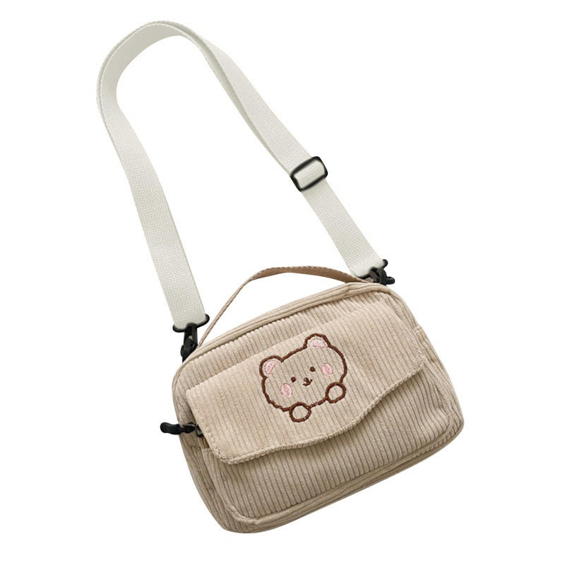 Women Girls Soft Corduroy Shoulder Bag Cute Japanese Korean Style Messenger Bag Purse Student Handbag Mini Satchel