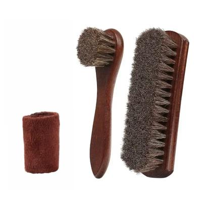 3Pcs Horsehair Shine Shoes Brush Kit Cleaning Leather Shoes Boots Care Brushes Suede Cleaner Brush with Microfiber Shoe Cloth