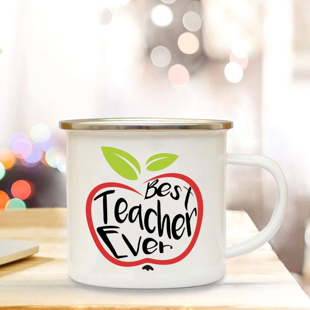 Best Teacher Ever Enamel Cup Coffee Lover Original Gift Teacher's Day Surprise for Teacher Enamel Coffee Tea Mug Novelty Gifts