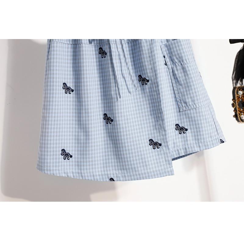 DIMANAF 2026 Spring Summer Plus Size Women Skirt Pants Elastic Waist Oversize Loose Casual Shorts Cotton Print Plaid