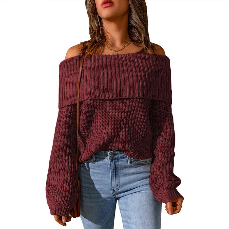 Women's Winter Knitwear Off The Shoulder One Shoulder Solid Colour Loose Fit Jumper Luxurious Relaxed-fit Slimming and Versatile Top