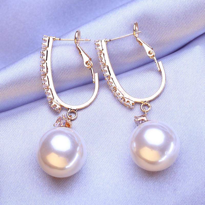 

FEEYOO длинные серьги для женщин, модные серьги с кубическим цирконием, ювелирные изделия, свадебные серьги с искусственным жемчугом золотой