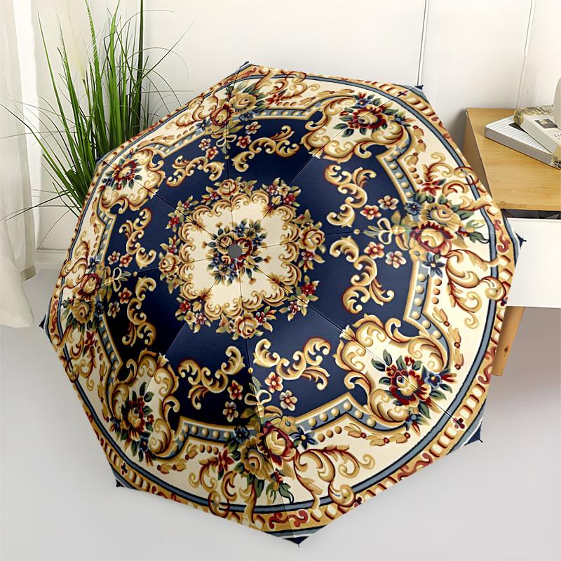 

1pc Rug Pattern Automatic Folding Umbrella & Self-Folding Canopy - Heavy-Duty 8-Rib Iron Frame, Birthday, Valentine s Gift yy251231055