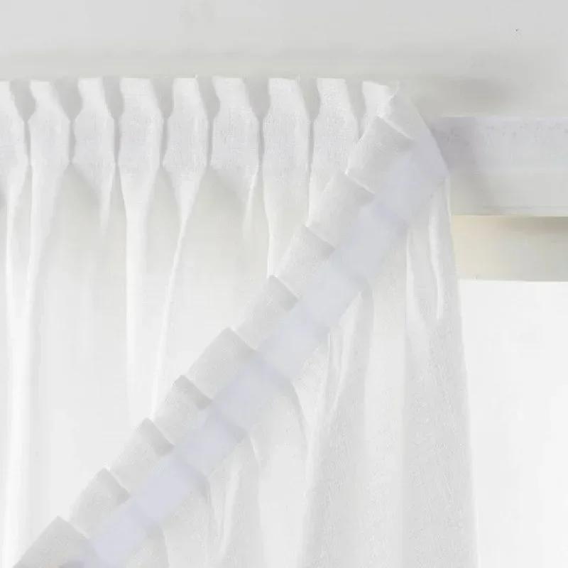 Semi Sheer Self-adhesive Curtain No Punching Installation Balcony Solid Color Gauze Privacy Drapes for Bedroom Window Blackout