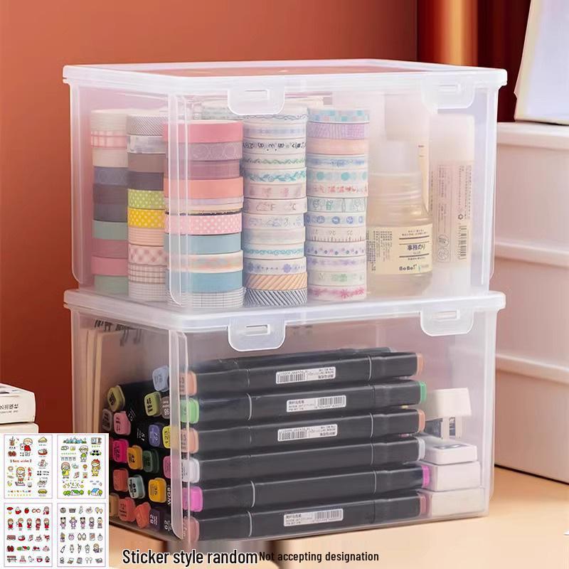 Transparent Large-Capacity Stationery Storage Box: Student Planner, Tape, Pencil, Pen, and Marker Organizer