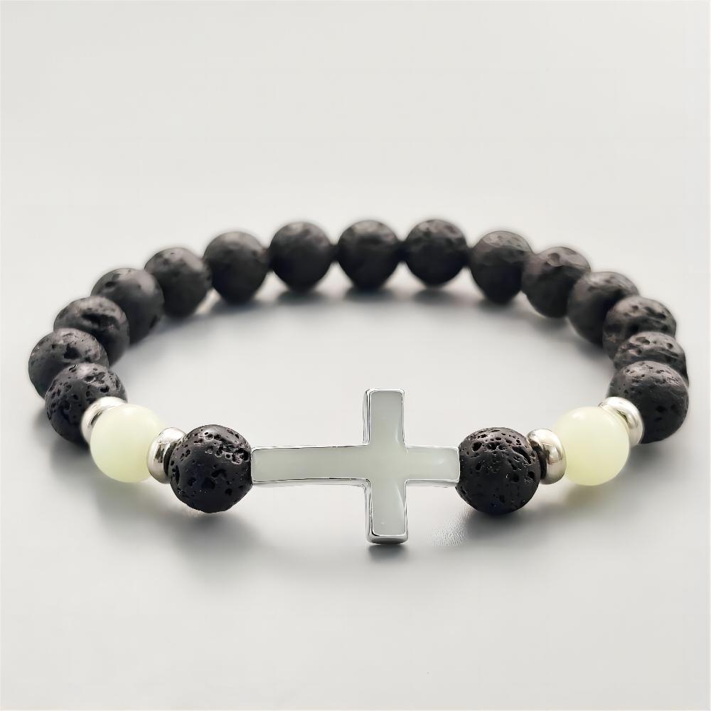 Summer Volcanic Stone Glow-in-the-Dark Vintage Bracelet Multi-color Glow-in-the-Dark Cross Beads Bracelet Bracelet Hand Jewelry