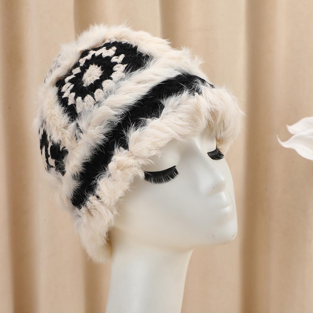 Korean Style Thickened Fashionable Cute Soft Plush Hat Cartoon Lion Dance Fisherman Hat Warm Ear Flap Rabbit Fur Knitted Hat