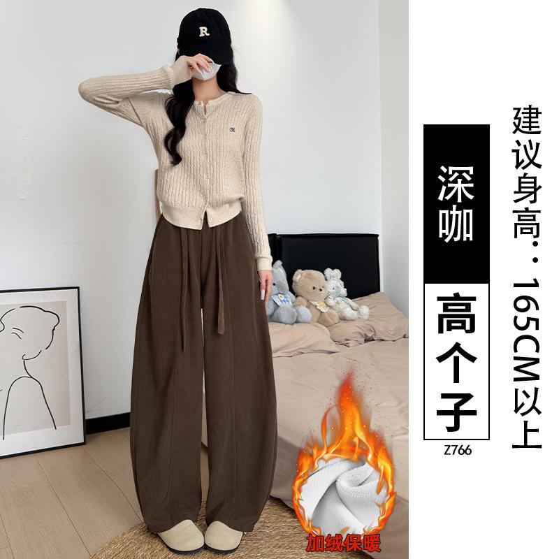 Fleece pants 2025 autumn and winter women's thickened corduroy scimitar pants small high waist and thin casual wide-leg trousers