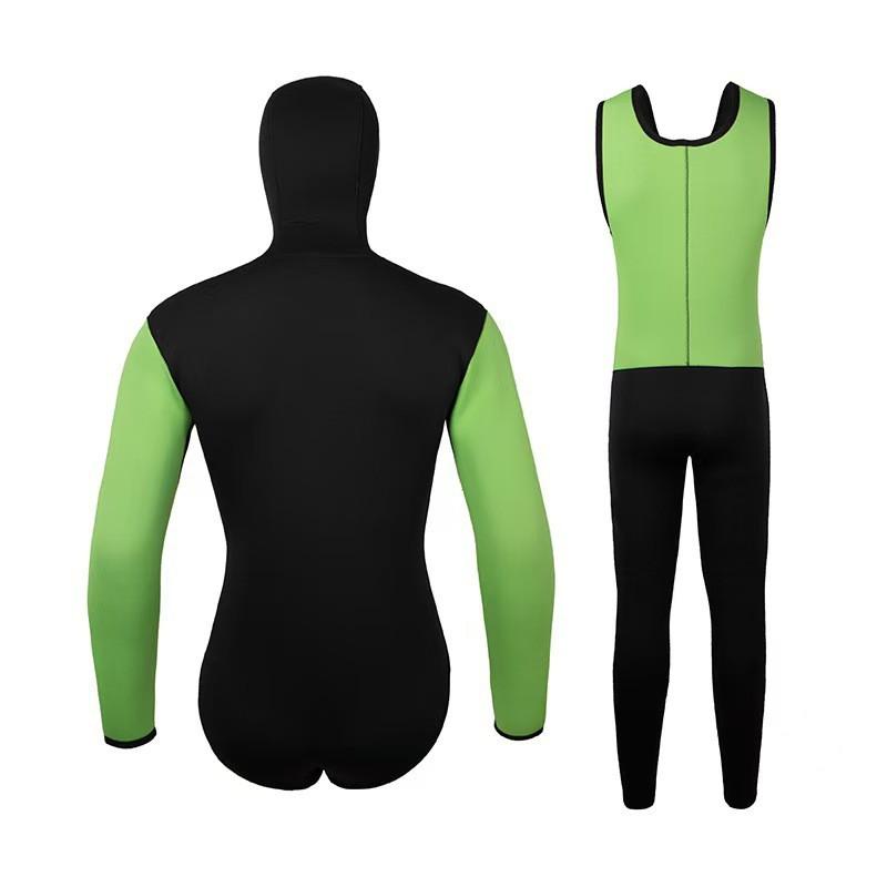 5mm Neoprene Hooded Zip-Front Two-Piece Wetsuit Freediving Spearfishing Snorkeling Swimming