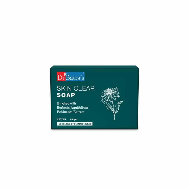 Dr Batra's Skin Clear Soap 75g Pack of 4 Acne Care Bar with Berberis Aquifolium, Echinacea & Tea Tree Oil
