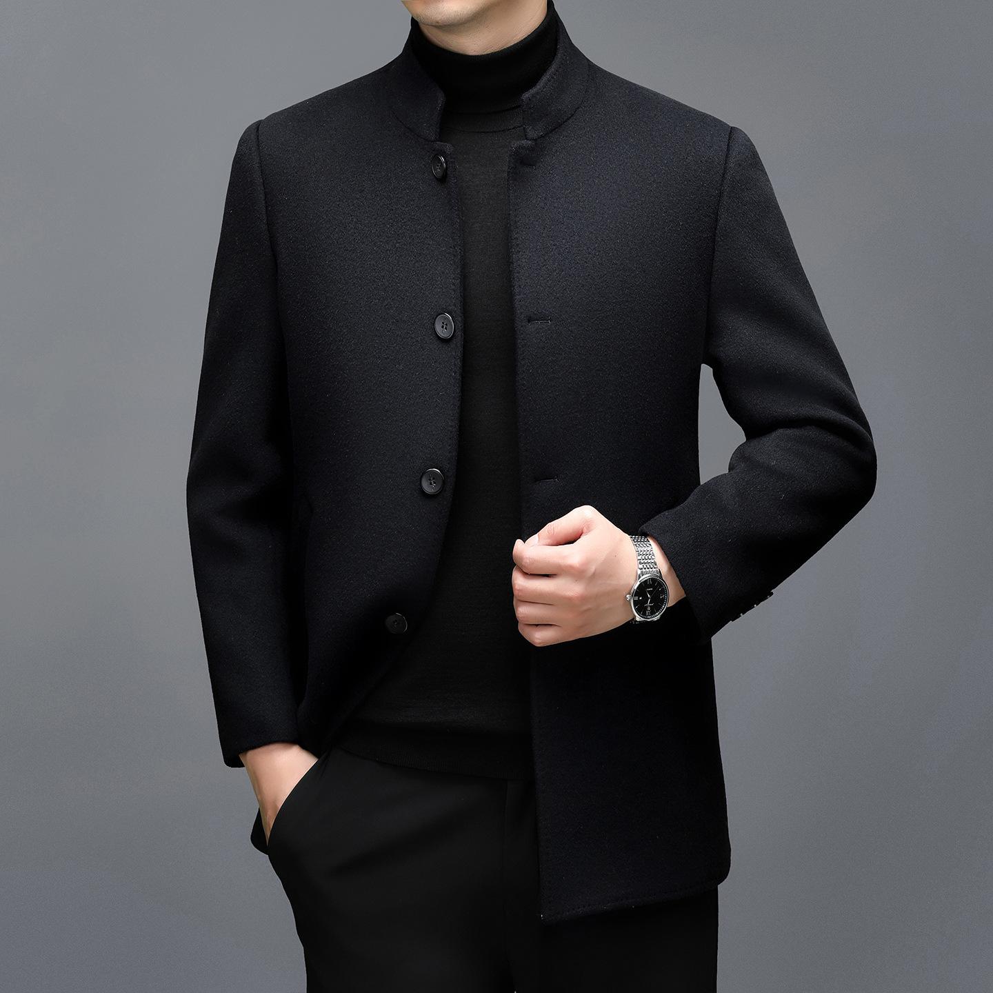 

Men s Mid-length Double-sided Cashmere Coat with Detachable Down Liner, Thickened and Warm for Mid-aged 175 темно-синього кольору