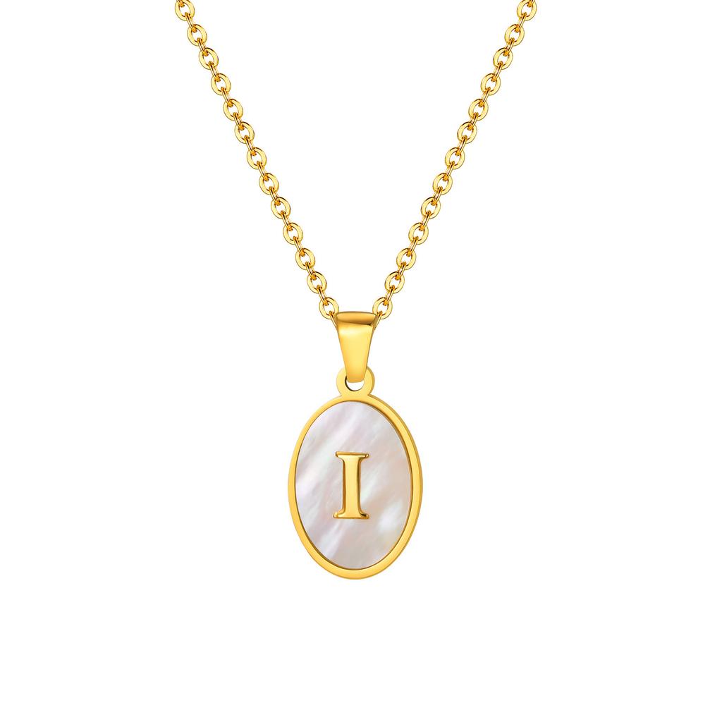 Stainless Steel Oval White Shell 26 Letter Pendant Name Letter Necklace Commemorative Gift Pn-2186