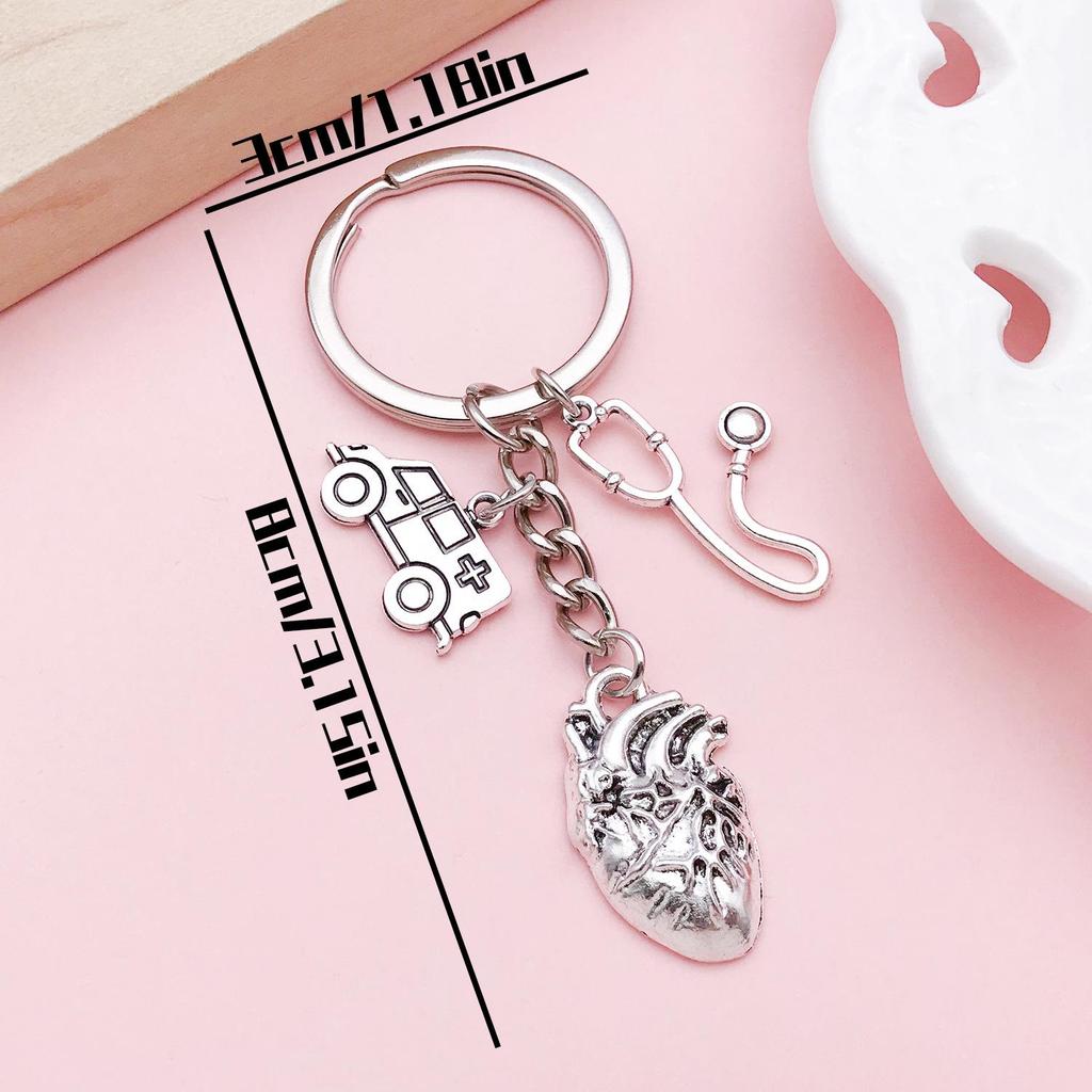 Cross-Border Nurse Tools Keychain with Syringe, Stethoscope, Heart & ECG Pendants