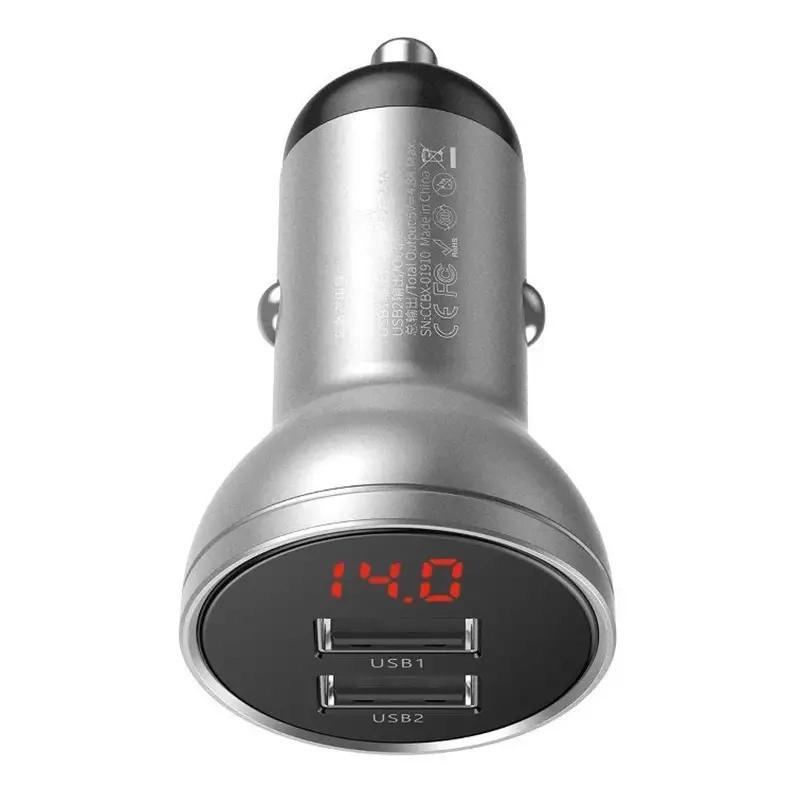 Baseus Autoladegerät mit Display, 2x USB, 4,8A, 24W (Silber)