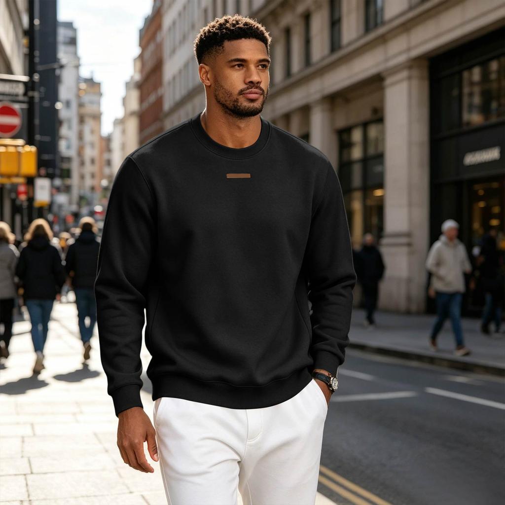 Men's Loose Fit Long Sleeve Crew Neck Sweatshirt Lightweight Fleece Pullover Casual Top for Everyday Wear