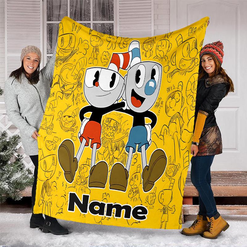 Personalized Custom Name Blanket - Cuphead Print Design,Blanket for Sofa,Bed,Travel,Camping - Soft and Warm, Great Gift