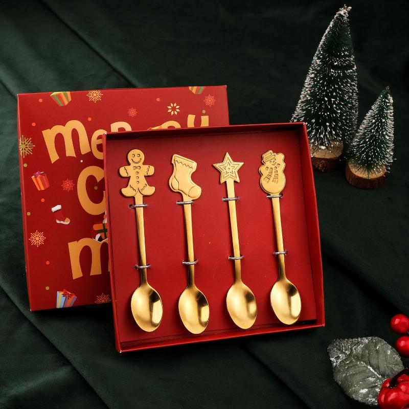 HANYANG Christmas Gift Small Spoon Snowman Spoon Scandinavian Style Cutlery Giveaway Spoon Gift Box Christmas Gift Box Gingerbread Spoon