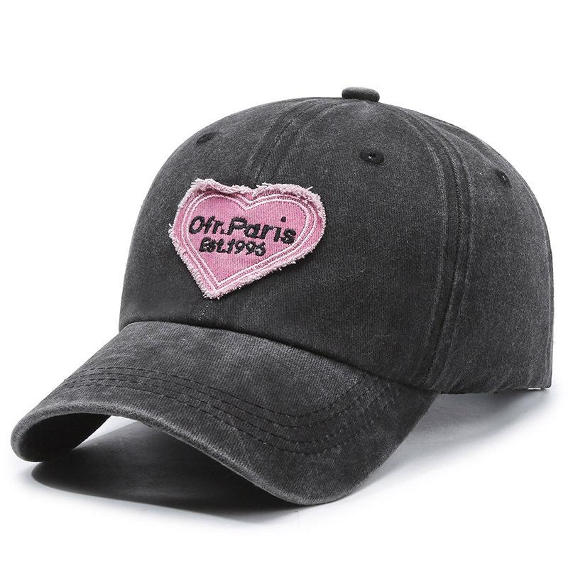 Peaked Cap Men's Sun Hat Retro Spring and Summer Versatile Washed Embroidery Baseball Cap Women's Pink Soft Top Trendy Love New