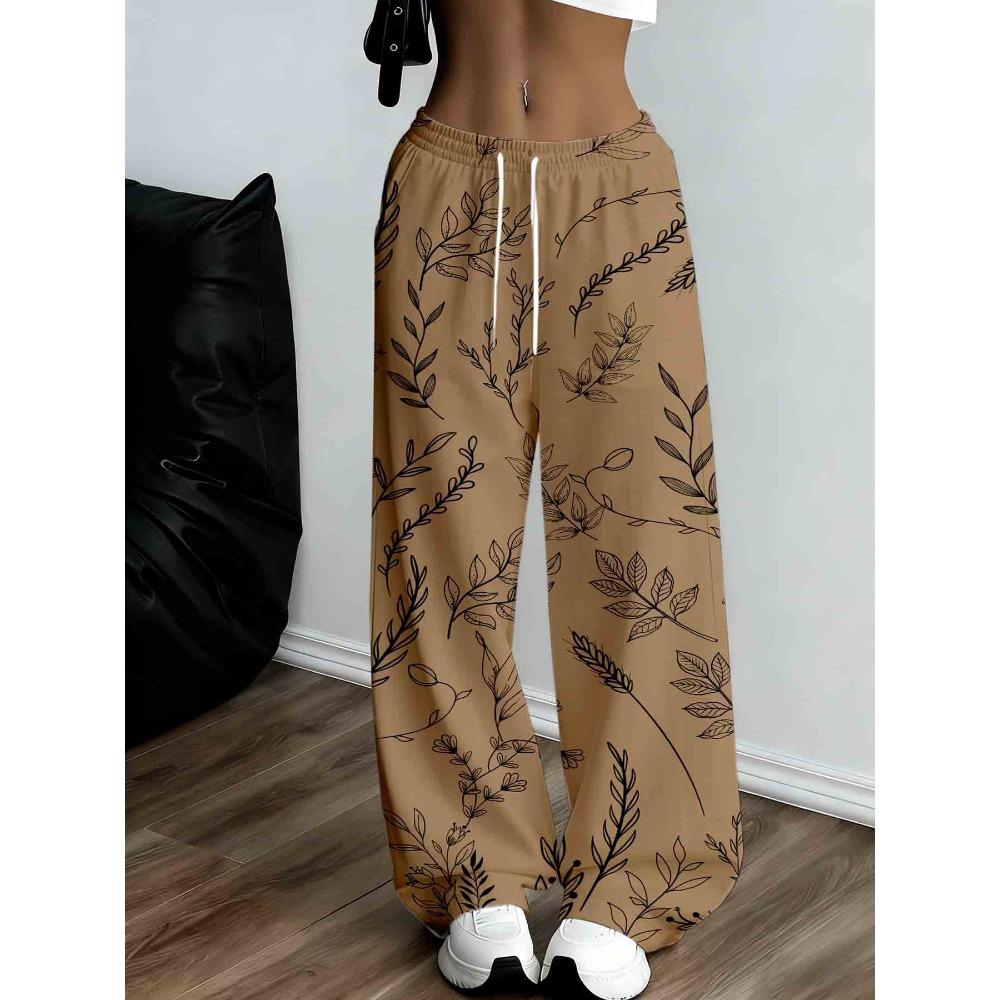 Floral wide-leg sweatpants for women, casual and comfortable drawstring trousers, suitable for daily leisure and sports wear