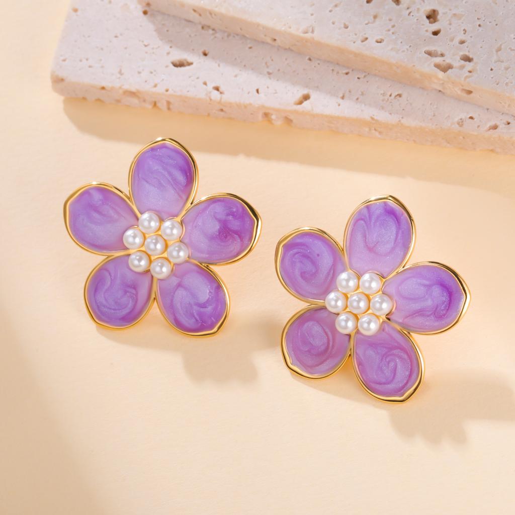 Enamel Flower Imitation Pearl Stud Earrings Waterproof Earrings for Women Jewelry Piercing Earrings Birthday Party Gift 2026
