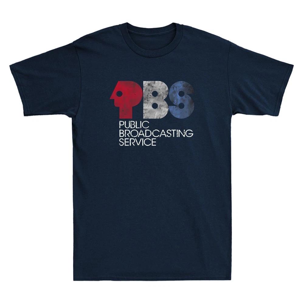 Broadcasting Service Distressed Red White and Blue Logo Vintage Men s T-Shirt S