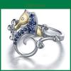 Eleganter Damenring mit versilbertem Saphir-Seepferdchen, perfekt für Hochzeiten und Partys