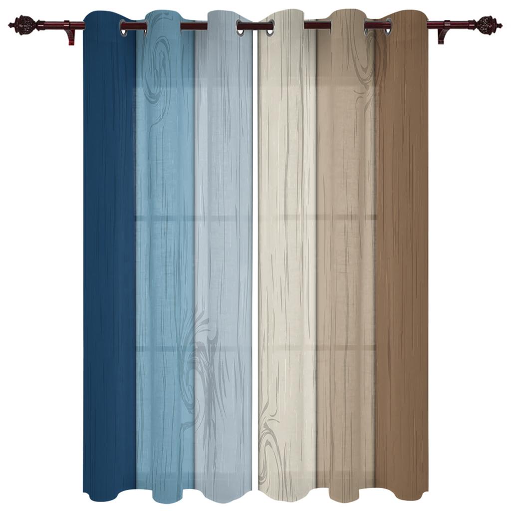 Window Curtains for Living Room Retro Yellow Gray Gradient Wood Grain Curtains for Child Bedroom Kitchen Decor Blinds Drapes