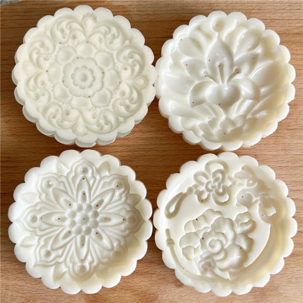 Plastic Mooncake Stamp Cute Flower Shape Mooncake Mold Festival DIY Hand Press Mooncake Cutters Pastry Decorating Gadget
