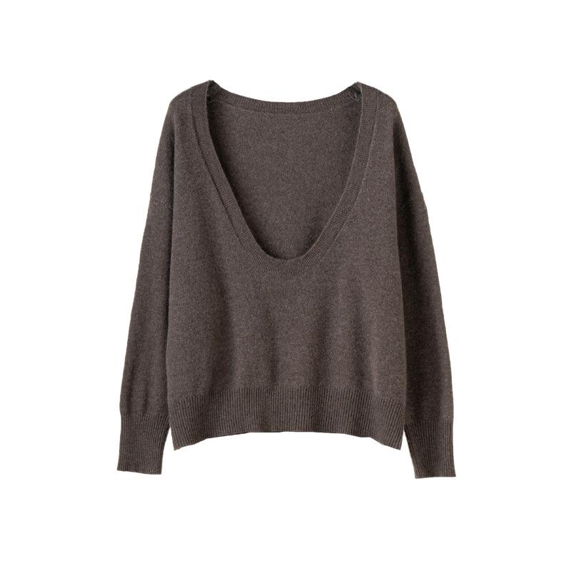 Women's Loose Long-Sleeved Cashmere U-Neck Pullover Sweater for Autumn/Winter - Soft, Versatile, Fashionable