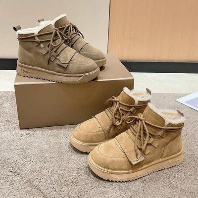 Fashion Snow Boots for Women In Autumn and Winter Casual Lace Up and Plush Thick Insulation Thick Bottom High Top Low Cut Cotton Boots