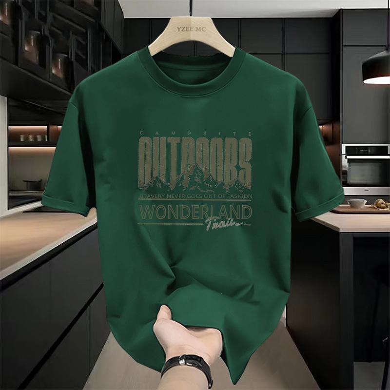 100% Pure Cotton 2025 Summer New Japanese Short Sleeved T-shirt for Men, Retro and Trendy Printed Round Neck Half Sleeved Student