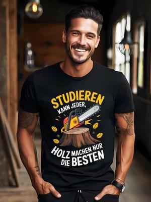 Men's Fun German Proverb T-Shirt- Chainsaw Pattern T-Shirt with Woodworking Is My Hobby Printed- Black T-Shirt