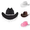 Pink Felt Cowboy Hat With Rhinestone Tassel Decoration For Allseason Sun Protection