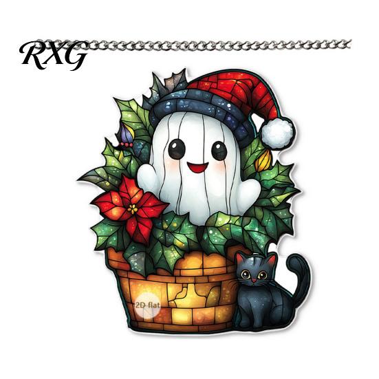 Christmas Tree Pendant Cute Pink Snowman Acrylic Hanging Decor, Cartoon Double Sided Printed Art Ornaments, Weatherproof Window Door Garden