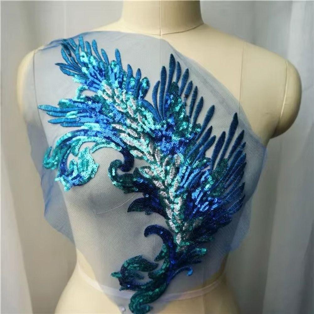 Patch Sequin Embroidery Sequin Appliques Phoenix Tail DIY Sew On Patch Feather Appliques Wedding Gown DIY Decoration