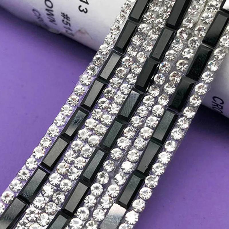 1 Yard Glass Rhinestone Trim Strip Chain Crystal Ribbon Applique Strass Banding for DIY Clothes Shoes Car Beauty Home Decoration