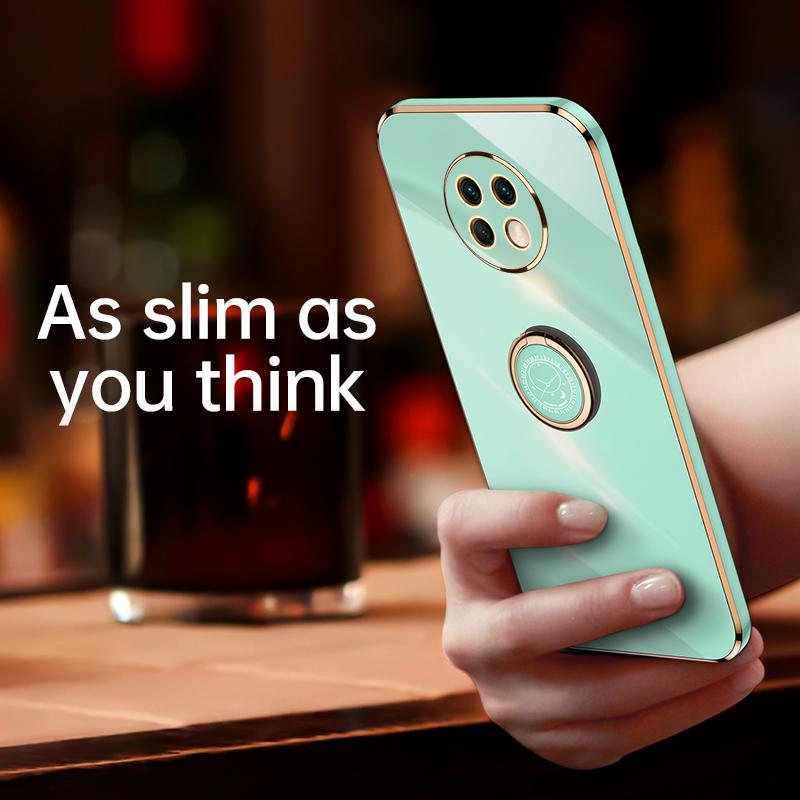 Pokovený čtvercový držák prstenu na prst pouzdro na telefon pro Xiaomi Redmi note 9T 9 T redmi9T note9 T Nfc Luxusní měkký silikonový kryt se stojánkem