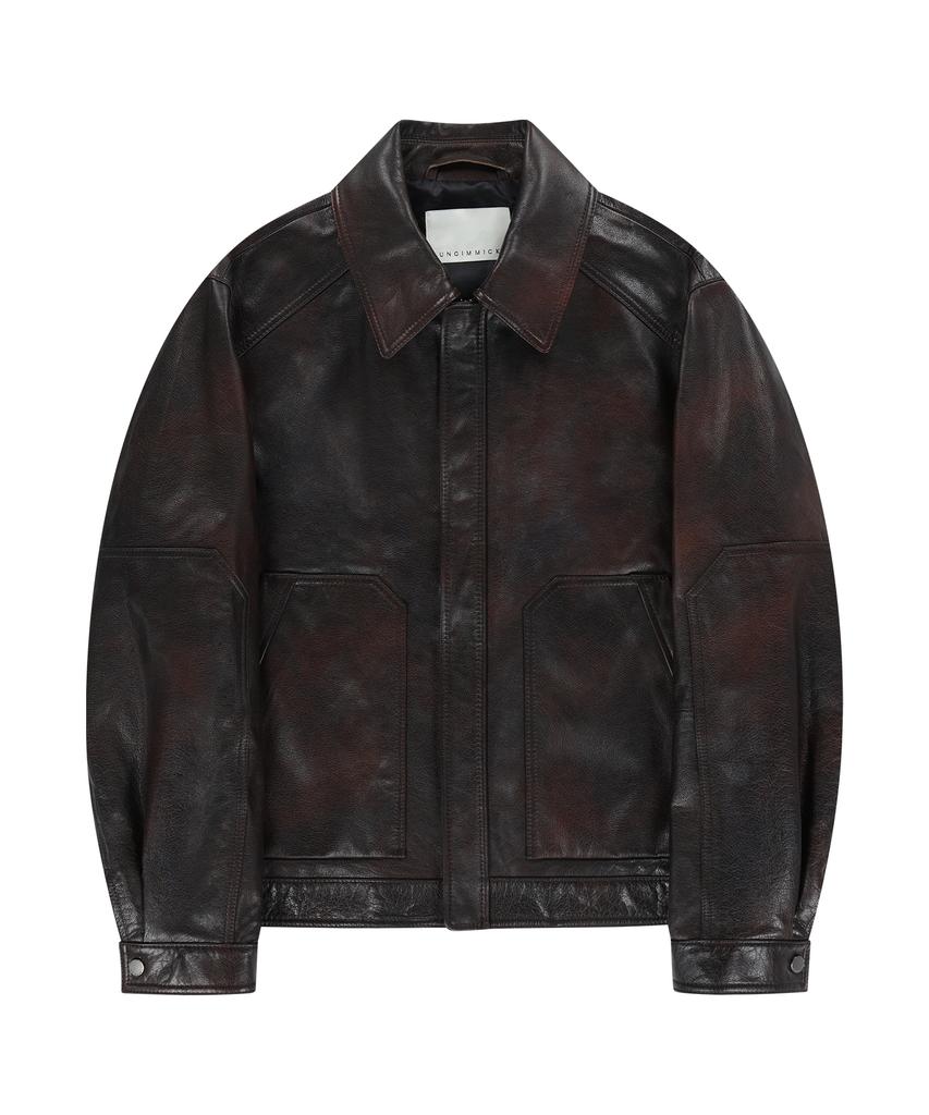 Ungimmick Buffalo Leather Blouson Jacket (Red Brown)