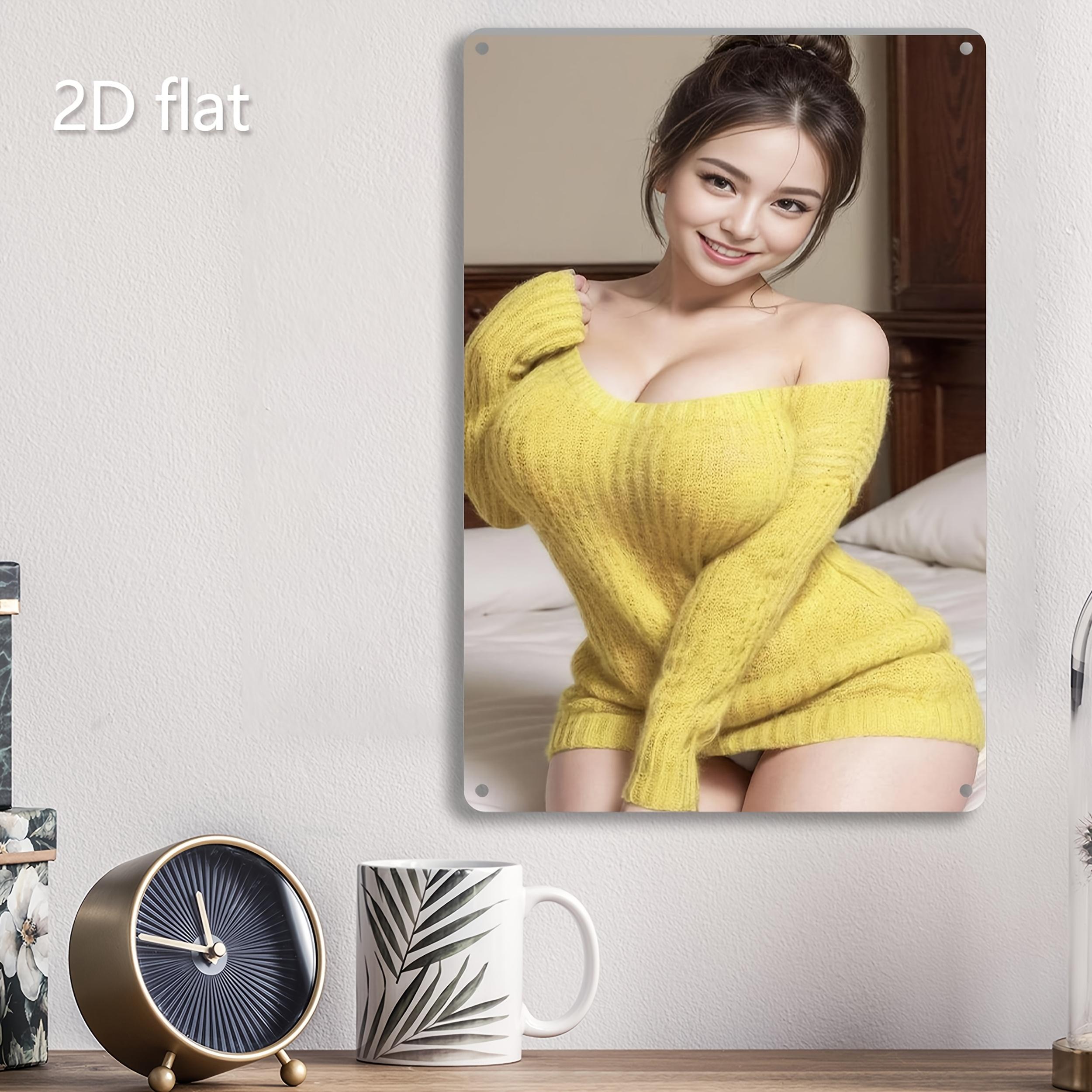 

LeaNew Iron Wall Art Sign Yellow Sweater Woman RustResistant Metal Decor Plaque x Inch with PreDrilled Holes for 20x30cm