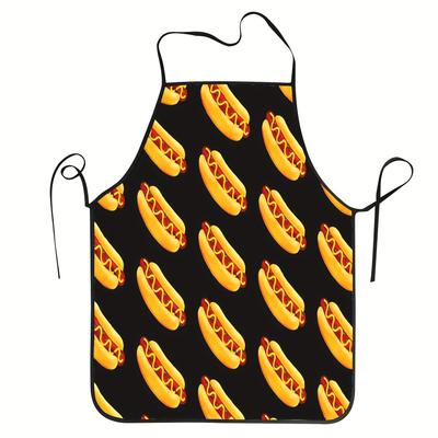 1pc Fun Hot Dog Bib Apron with Hot Dog Print - Durable Polyester Chef Apron Suitable for Cooking, Baking, Grilling | Unisex Adult Bib Apron for Home C