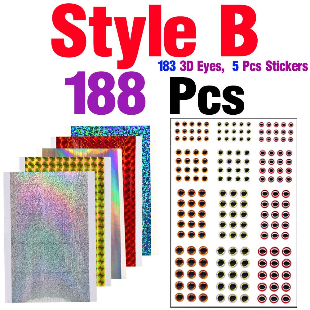 5Pcs/6Pcs Holographic Adhesive Film Sticker Flash Tape with 183Pcs 3D Fishing Lure Eyes Repair Kit DIY Making Fly Tying Fishing