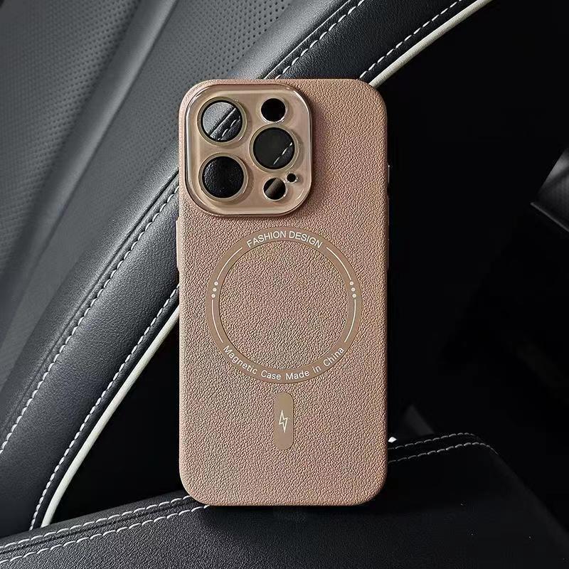 Lychee Leather Pattern Suitable for Apple 15 Mobile Phone Case IPhone 14promax Magnetic 13 Crystal Lens Full-inclusive Anti-fall