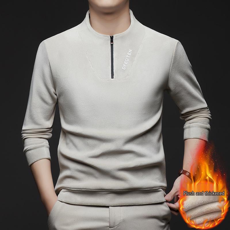 Men's Plush Half-Zip Stand Collar Fleece Sweatshirt for Autumn/Winter
