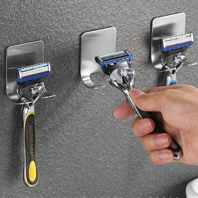 2pcs Stainless Steel Manual Razor Holder, Hole Free, Self-adhesive, Scratch Free Razor Sorting Rack, Bathroom Storage Plug Holder