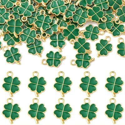10/20/40 pezzi di ciondolo in lega a goccia d'olio, ciondolo quadrifoglio verde, gioielli quadrifoglio, accessori decorativi, orecchini, collane, braccialetti fai da te