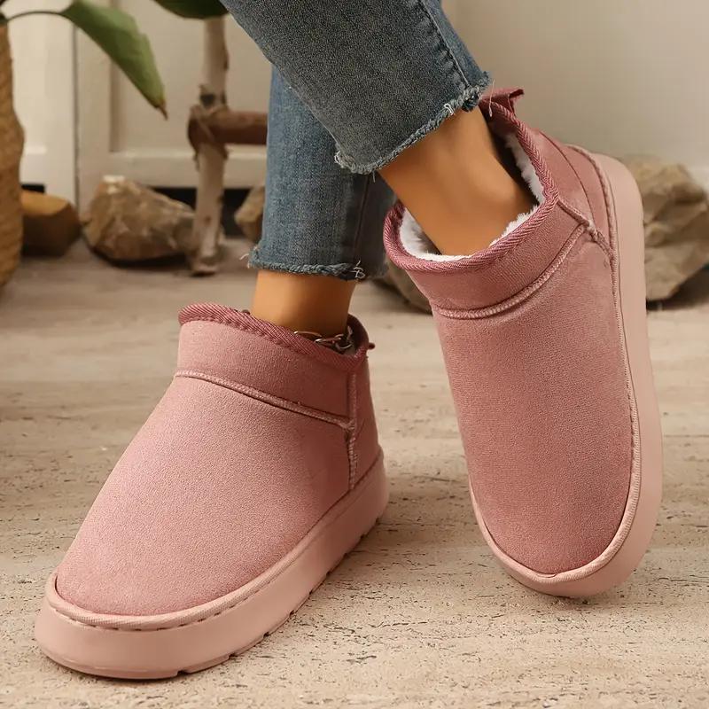 Women'S Winter Snow Boots, Casual Solid Color Slip-on Home Slippers, Warm Fabric Upper & Inner with EVA Sole, Indoor Outdoor Fashion Footwear