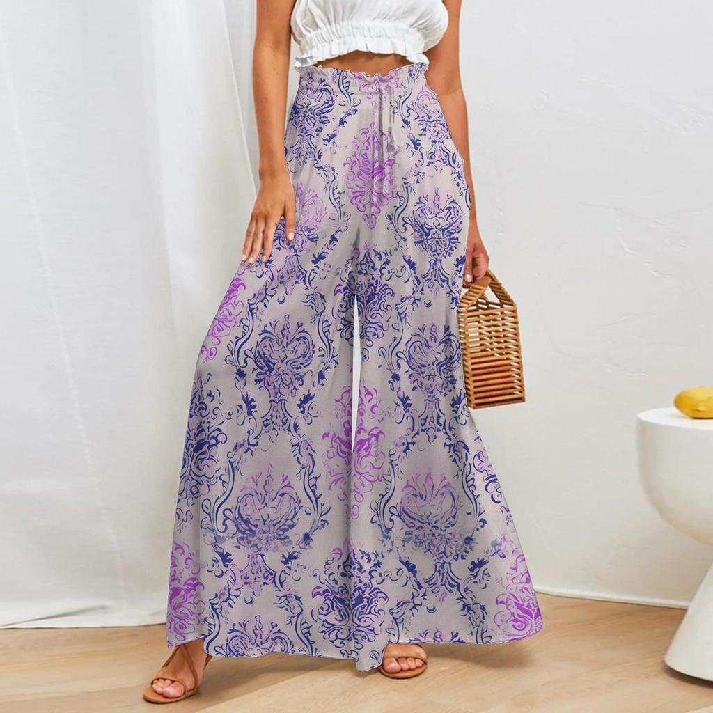 European & American Style Women's Printed Wide-Leg Casual Pants