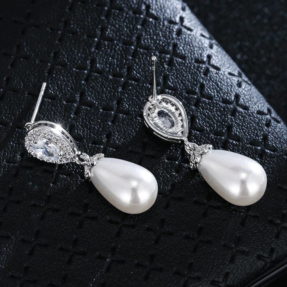 European and American Fashion Stud Earrings Cross-border Foreign Trade Pearl Zircon Stud Elegant Temperament Women's Earrings Bridal High-end Earrings